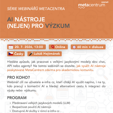 Pozvánka na webinář MetaCentra: AI nástroje (nejen) pro výzkumníky (CERIT-SC)